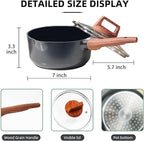 2 Quart Nonstick Sauce Pan with Lid, Nonstick Saucepan with Pour Spout, Small Pots for Cooking with Handle for All Cookers, Stove, Induction, Gas, Non Toxic (Granite, Black)