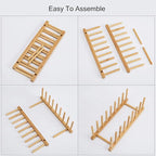 HBlife 4pcs Bamboo Dish Plate Bowl Cup Book Pot Lid Cutting Board Drying Rack Stand Drainer Storage Holder Organizer Kitchen Cabinet (Keep Dry)