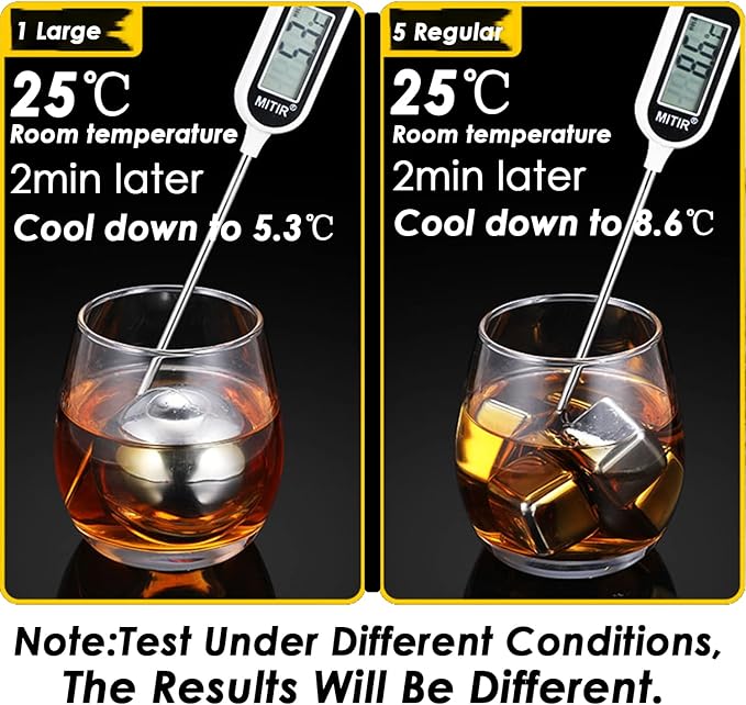Whiskey Stone 8PCS, Reusable Metal Ice Cubes, XL Large Stainless Steel Whiskey Stone, Refreezable Ice Ball Set with Storage Case, Ice Rocks Wine Chiller Bulk Bar Tool Set