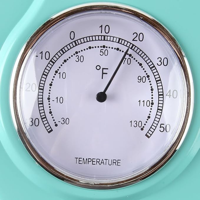 Lily's Home - 9.5 Inch x 12.5 Inch - Retro Kitchen Wall Clock, Vintage Wall Clock with a Thermometer and 60-Minute Timer, Ideal for Any Kitchen, Office, or Diner (Turquoise)