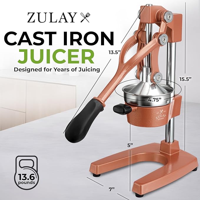 Zulay Kitchen Cast Iron Juicer - Easy-to-Clean Heavy-Duty Manual Juicer, Professional Citrus Juicer - Stainless Steel Lemon Squeezer - Manual Citrus Press & Orange Squeezer - Orange Juicer