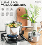 MICHELANGELO Stainless Steel Saucepan Set, 1QT & 3QT Saucepans with Lids, Nonstick Sauce Pan with Lid, Stainless Steel Pot Set 4 Pieces, Dishwasher Safe, Induction Compatible