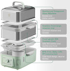BUYDEEM G52 10.6 Quart 2-Tier Electric Food Steamer for 4-8 Servings, Vegetable Steamer for Cooking, 2-hour Keep Warm, 7 Preset Timings, Dual Boil-Dry Protection, Stainless Steel, Cozy Greenish