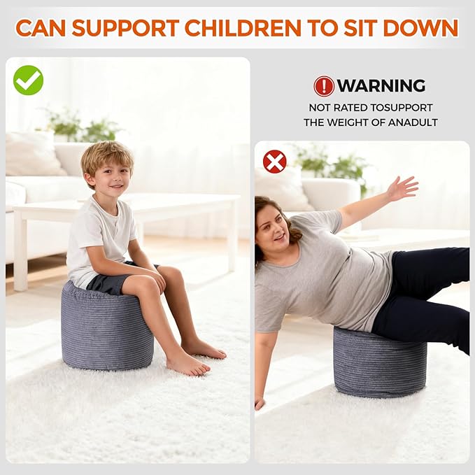 Pouf Ottoman Foot Rest, Comfortable & Soft, Round Footstool for Living Room, Bedroom, Office, Room Decoration, Corduroy Foot Stool Pouf with Odorless & Anti-Clump Filling, Small Dark Grey