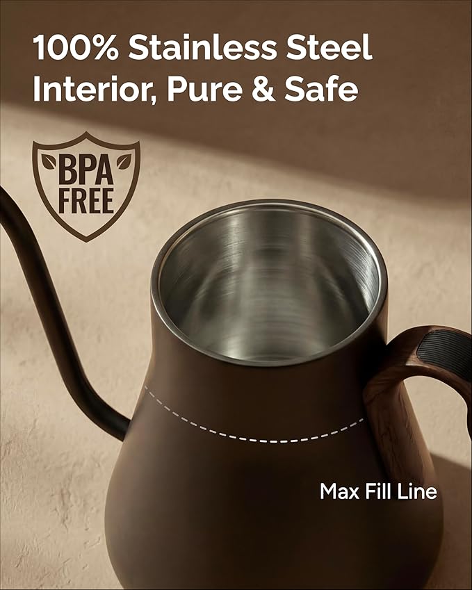 INTASTING Gooseneck Electric Kettle, ±1℉ Temperature Control, Stainless Steel Inner, Quick Heating, for Pour Over Coffee, Brew Tea, Boil Hot Water, 1500W/0.9L (Glossy Black)