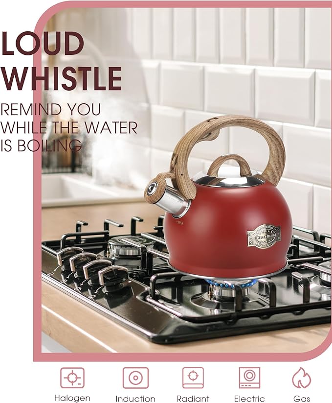 Hauce Radio Tea Kettle for Stovetop, 2.1 Quart Loud Whistle Stovetop Teapots,Food Grade Stainless Steel Tea kettles for Stove Top with Anti-hot Ergonomic Handle,Suitable for All Heat Sources