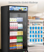 Tylza Commercial Refrigerator with Glass Door Display Beverage Fridge, 21.2 Cu Ft Upright Beverage Cooler Merchandiser with Rebound Door, Fast Cooling, Low Noise, Black