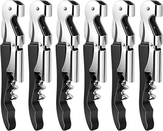 6 Pieces Professional Waiter Corkscrew Wine Openers, Black Wine Keys Opener Stainless Steel Hinges Serrated Foil Cutter for Restaurant Waiters, Sommelier, Bartenders (Black)
