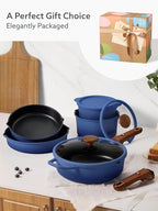 CAROTE 20Pcs Titanium Cookware Set, Pots and Pans Set Non Stick, Kitchen Cooking Set with Detachable Handle, Non Toxic Induction Cookware - Camping Cookware, Dishwasher/Oven Safe, Blue