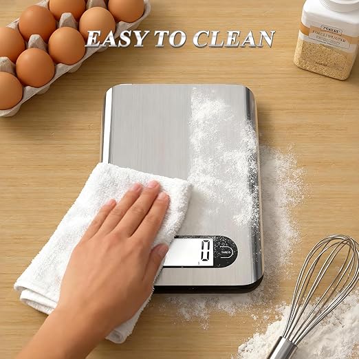 Digital Kitchen Scale, 17 Pounds Capacity Food Scale with LCD Display, Weight Grams and Ounces for Cooking and Baking, Stainless Steel Platform, Anti-Splash