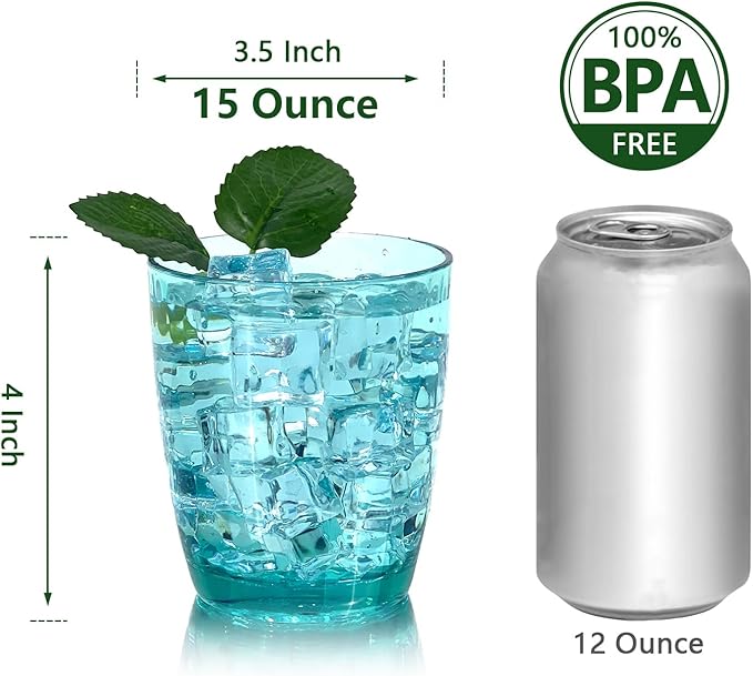 Set of 6 Hammered Style 15-ounce/430ml Acrylic Glasses Plastic Tumbler,BPA Free,Dishwasher Safe (Teal)