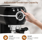 KITCHMIX Espresso Machine with Milk Frother ，20 Bar Stainless Steel Espresso Maker with Milk Frother Steam Wand, Espresso Coffee Machine with Removable Water Tank (Black)