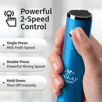 Zulay Kitchen Rechargeable Milk Frother Handheld Lux - Powerful 2-Speed Motor, Waterproof, 2000mAh Battery - Drink Mixer for Latte, Cappuccino, Matcha & Protein Powder - Metallic Blue