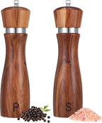 Kifmurase 2PCS Wooden Salt and Pepper Grinder Set, 8.7 inch Manual Refillable Salt Pepper Mills with Adjustable Coarseness, Solid Acacia Wood with Ceramic Grinding Core, Peppercorn Shaker Tableware