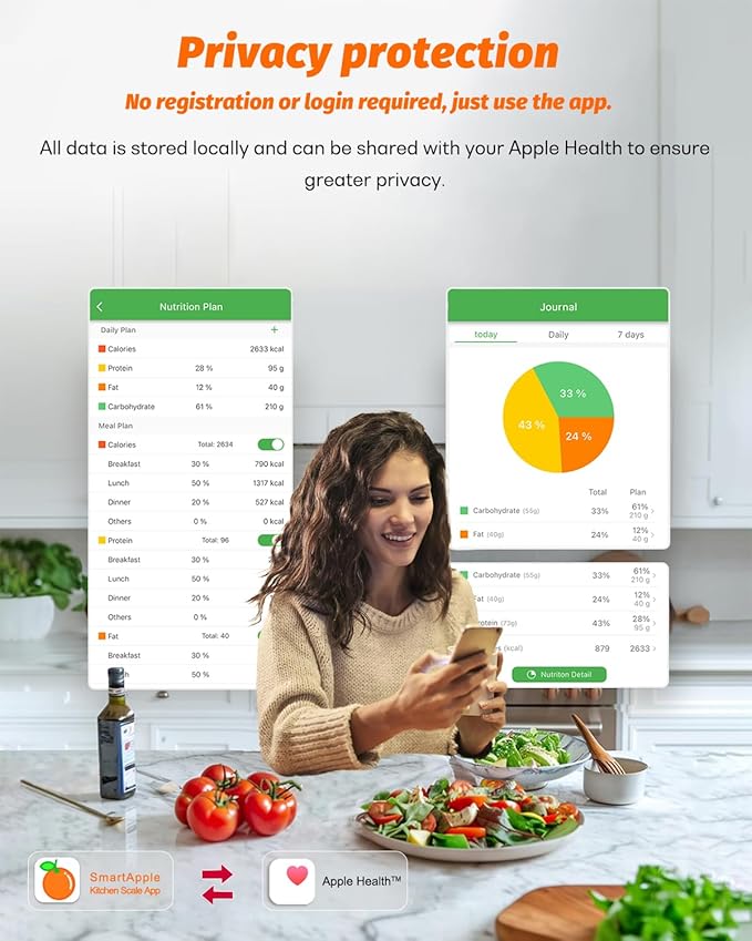 Ataller Smart Food Scales with Nutritional Calculator, Smartphone App with 26 Nutrients Tracking, Calorie, Marco, Digital Kitchen Weight Grams and Ounces for Weight Loss, 11 Pounds, Stainless Steel