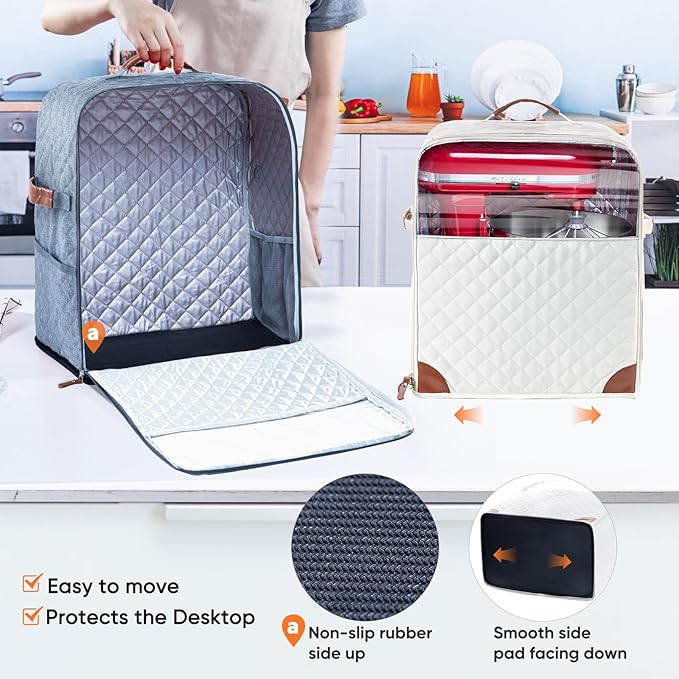 BAGSPRITE Stand Mixer Cover with Appliance Sliders Base Compatible with KitchenAid Mixer-Storage Bag for 6/7/8 Quart with Pockets for Kitchen Aid Accessories and Attachments