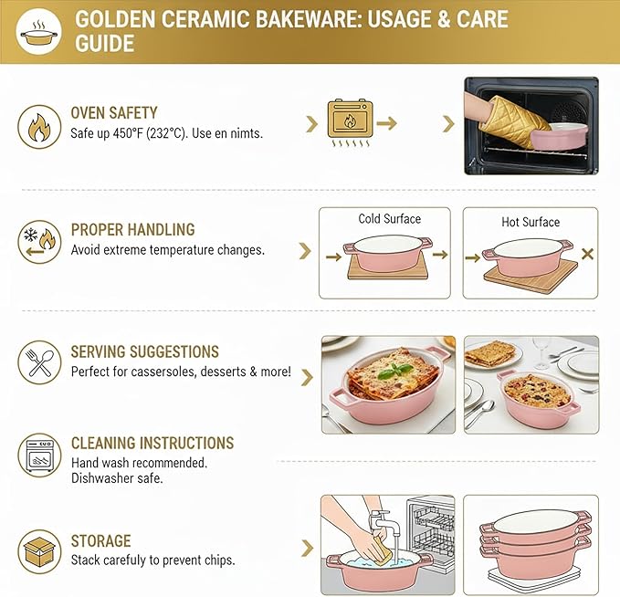 Oval Au Gratin Baking Dishes 6" x 5" for Oven Safe Cooking and Baking, Set of 4, 15 OZ Heat Resistant Ceramic Individual Gratin with Handles for Serving, Small Mini Casserole Dish, Pink