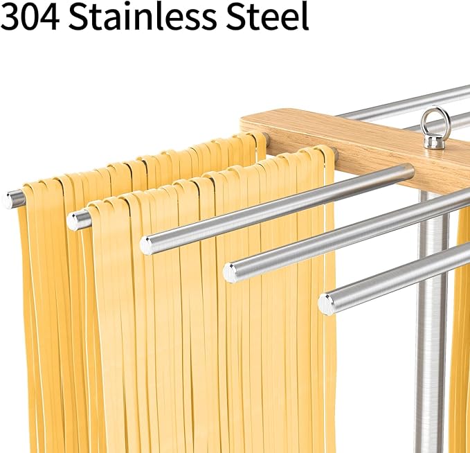 Large Pasta Drying Rack, Stable Pasta Drying Rack Collapsible for Fresh Spaghetti, 304 Stainless Steels Arms Prevents from Sticking, Drying Rack for Homemade Noddles, Tagliatelle, Fettuccine