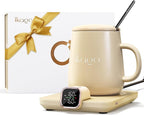 Coffee Mug Warmer & iKago Mug Set, Temperature Control Smart Heated Mug for Desk, Electric Coffee Warmer with Auto Shut Off & Real-Time Temp Display, Gifts for Men Women, 15oz Ceramic Mug
