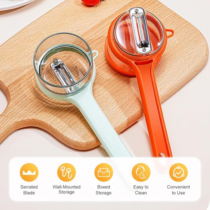 2 Pcs Peeling Knife with Storage Box, 2025 New Vegetable Peeler with Container, Kitchen Multi Function Veggie Peeler for Kids Adults, Fruit and Vegetable Peeling Knife with Catcher (Set)