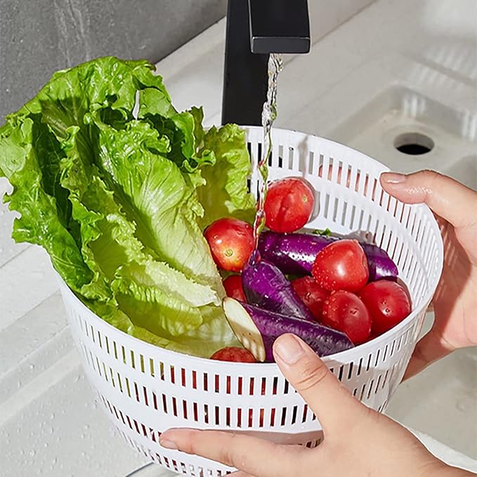 Electric Salad Spinner, 4L Wireless USB Salad Spinner Dehydrator for Fruit Vegetables, Large Capacity Salad Vegetable Dryer, Quick Drainage Electric Mixer White