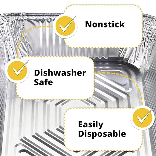 IDL Packaging Half-Size Aluminum Steam Table Pans - Deep, 13" x 11" x 3" (Pack of 10) - Disposable Foil Pan for Grilling, Roasting, BBQ, Cooking, Baking, Freezing