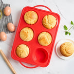 Puyeipt 2 Pack Jumbo Muffin Pans with Metal Frame, 6 Cup Large Cupcake Molds with Handles, Silicone Egg Bite Baking Trays, BPA Free & Non-Stick