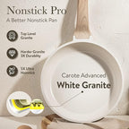 CAROTE Non Stick Frying Pan Skillet, Omelet Pan, Healthy Non Toxic Granite Chef Pan, Induction Compatible Egg Frying Pan with Heat-Resistant Handle, PFOA-Free,Cream White, 8"