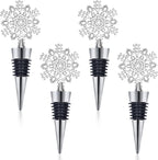 Whaline 4 Pieces Snowflake Wine Stopper Christmas Decorative Wine Bottle Stopper Metal Beverage Beer Stopper for Keeping Wine Fresh Winter Birthday Wedding Bar Tool Home Kitchen