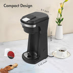 2 in 1 Single Serve Kcup Coffee Maker (6-14Oz), 800W Fast Brew, Compact Design with Reusable Filter, One-Button Auto Shut-Off, Travel Mug Fit, Compatible with K-Cup/Ground Coffee/Tea, Black