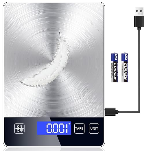 Food Kitchen Scale, Digital Food Scale 33lb Digital Kitchen Scale Precisely Measures Grams and Ounces for Meal Prep Baking and Cooking, Rechargeable 304 Stainless Steel Kitchen Scale LCD Display