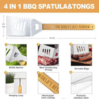 Paw Paw Gifts, Christmas Pawpaw Gifts from Grandkids Heavy Duty Wooden BBQ Grilling Accessories Kit for Backyard, Thick Stainless Steel Grill Utensils with Non-Slip Handle Tools in Portable Bag