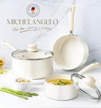 MICHELANGELO Nonstick Saucepan with Lid, Ceramic Sauce Pan Sets, Easy to Clean Sauce Pans, Multi-Purpose Cooking Pots, 1QT & 2QT & 3QT, White