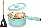 Dezin Hot Pot Electric, 2L Non-Stick Sauté Pan, Rapid Noodles Cooker, Mini Portable Pot for Steak, Egg, Fried Rice, Ramen, Oatmeal, Soup with Power Adjustment & Spatula, College Dorm Room Essential