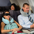 urnexttour Travel Pillow and Blanket Set Neck Pillows Soft Blankets with Sleep Mask Travel Essentials for Airplane Car Memory Foam Blue Green