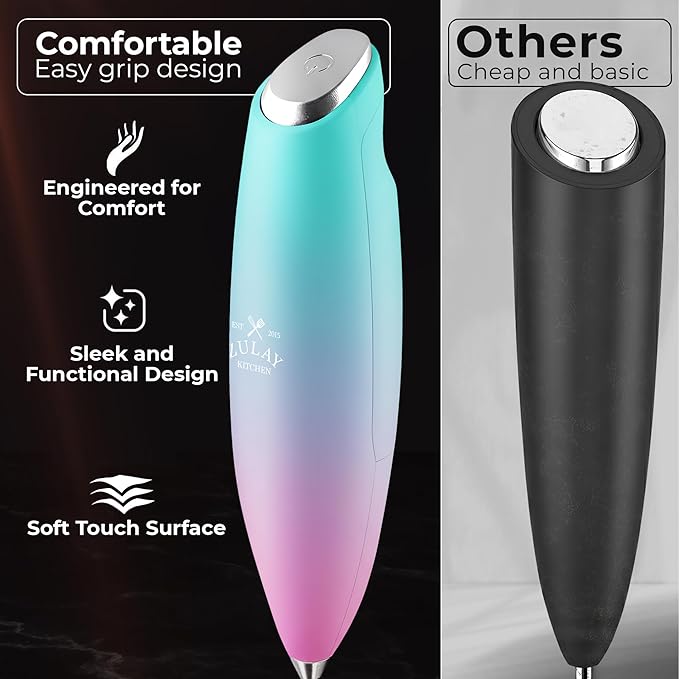Zulay Kitchen Patented Tornado Triple Whisk Milk Frother with 4 Duracell Batteries – Handheld Foam Maker for Coffee, Lattes, Matcha & Hot Chocolate – Rich, Creamy Froth in Seconds - Rose Pink