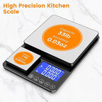 KKZ 0.001oz/33lb Kitchen Scale, Dual Platform Food Scale Grams and Ounces for Weight Loss Baking Cooking Meal Prep Sourdough Bread, Stainless Steel