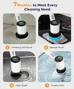 Electric Spin Scrubber, Cordless Cleaning Brush, Bathroom Shower Scrubber with 7 Replaceable Brush Heads, 2 Adjustable Speeds, Extension Handle, IPX7 Waterproof for Tub Tile Floor Car, White-o2.