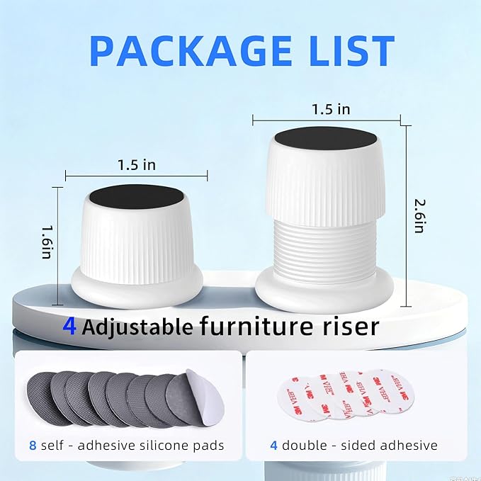 Microwave Risers - Adjustable Height (1.6in-2.6in) Microwave Oven Feet, 4-Pack Non-Slip Microwave Cooling Stand for Small Appliances (Microwave, Air Fryer) & Furniture (Sofa, Table) White