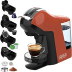 KOTLIE EM-308B Espresso Machine, Single Serve Coffee Maker Compatible with Multiple Capsule Types, Ground Coffee, and ESE Pods, 3 Temperatures, 7 Water Volume Levels, 34 Oz (Orange)