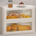 JANSNIMEN Corner Bread Box for Kitchen Countertop, Large Bread Container Storage Bamboo Wooden Farmhouse Bread Box with Window Bread Holder (White)