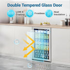 Mini Beverage Refrigerator 3.2 Cu. Ft Small Fridge 126 Can Lockable Drink Cooler with Glass Door, Safety Lock, For Beer Soda, Silver