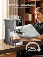KEENSTAR Espresso Machine 20 Bar Coffe Maker with Rapid Cold Brew, Compact Espresso Maker for Hot and Cold Cappuccino, Latte, Stainless Steel Coffee Machines with 1200ml Removable Water Tank