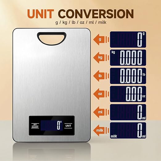 Digital Kitchen Scale and Food Weight Scale with Hang Loop, 11lb Baking Scale for Home and Kitchen, Precise Scales with Grams and Ounces, Stainless Steel (Silver)