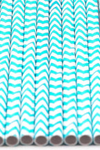 Pack of 900 Turquoise Chevron Biodegradable 4-Ply Paper Drinking Straws (Compostable, Non-toxic, BPA-free)