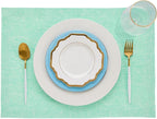 Solino Home Linen Cloth Placemats Set of 4-100% Pure Linen Chambray Aqua Placemats 14 x 19 Inch for Winter - Athena