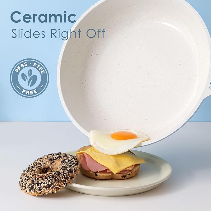 SENSARTE Nonstick Ceramic Frying Pan 11-Inch, Healthy Non Toxic Skillet, Induction Compatible Omelet Pan with Heat Resistant Handle, PFAS-Free, Blue