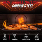 Carbon Steel Griddle, Small Non-Toxic Stovetop Flat Top Pan for Gas, Electric Range, Induction, Grill & Campfire, Pre-seasoned Nitride Coating, Oven Safe to 1200°F, with Heat-insulating Gloves
