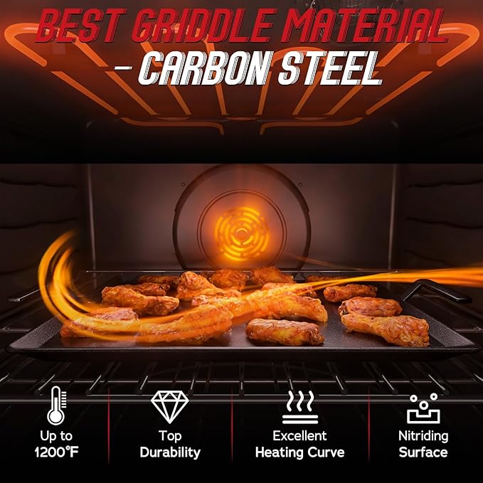 Carbon Steel Griddle, Small Non-Toxic Stovetop Flat Top Pan for Gas, Electric Range, Induction, Grill & Campfire, Pre-seasoned Nitride Coating, Oven Safe to 1200°F, with Heat-insulating Gloves
