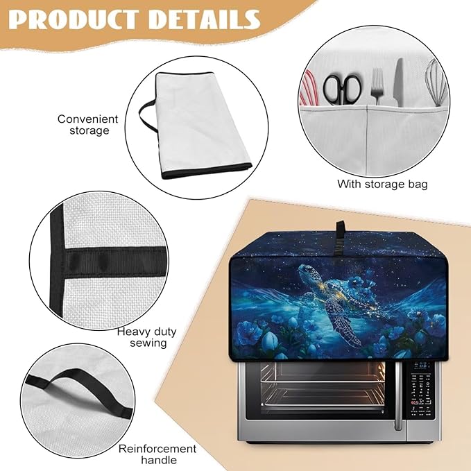 Starry Sky Ocean Turtle Print Toaster Oven Dust-proof Cover, Heat-resistant Anti Fingerprint Microwave Oven Cover, Compatible with Most Small Appliance (Large-18.5 * 22.5 * 12.99 inches)
